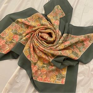 Liberty of London Floral Border Silk Scarf in Olive, Pink & Mustard 34”x34”